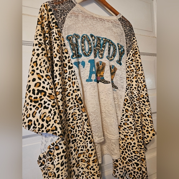 Upcycled Leopard Print COWGIRL kimono Concert/festival T-shirt - Picture 4 of 7